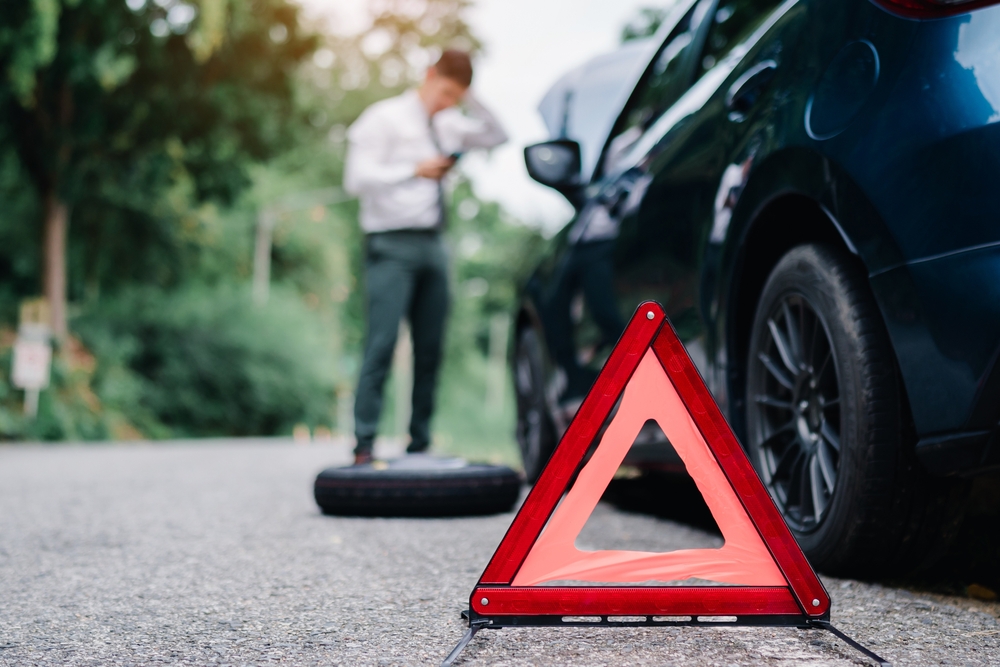 Asian,Businessman,Broken,Car,Engine,Breakdown,His,Stressed,Problem,,Accident