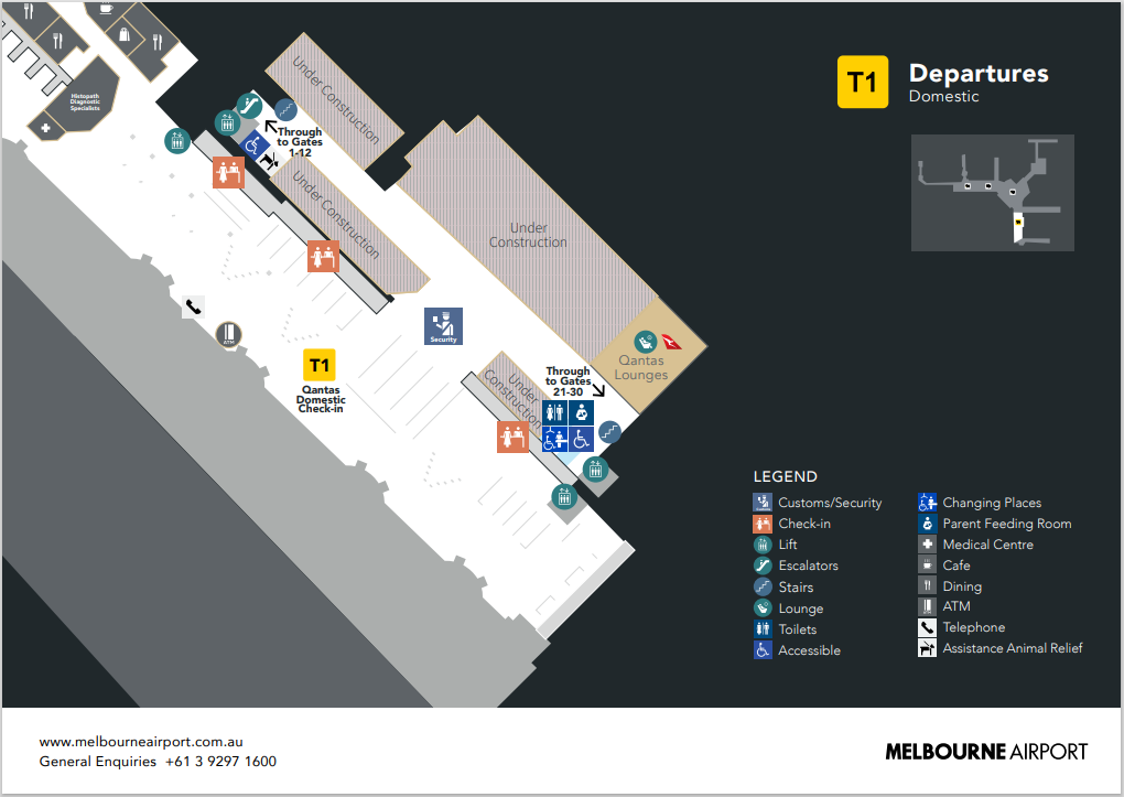 T1 (Qantas) domestic check-in and departures - first floor