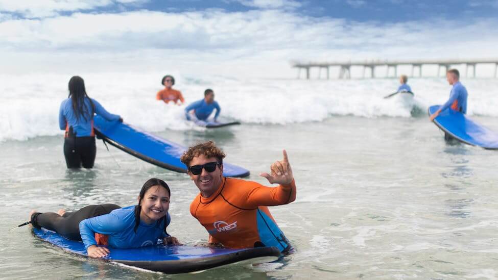 Get Wet Surf School student with instructor