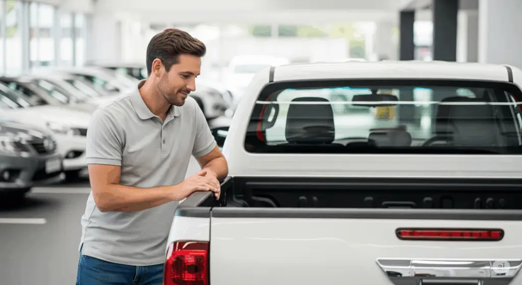 The clean and accessible Alpha Car Hire depot near Sydney Airport, with a ute ready for hire.
