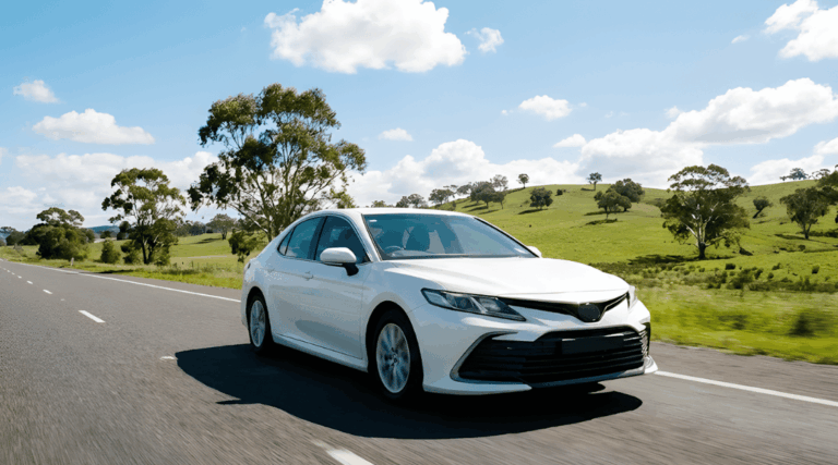 white rental car travelling the M1 from melbourne to sydney